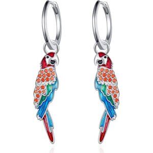 Parrot Dangle Earrings 925 Sterling Silver Zircon NWT